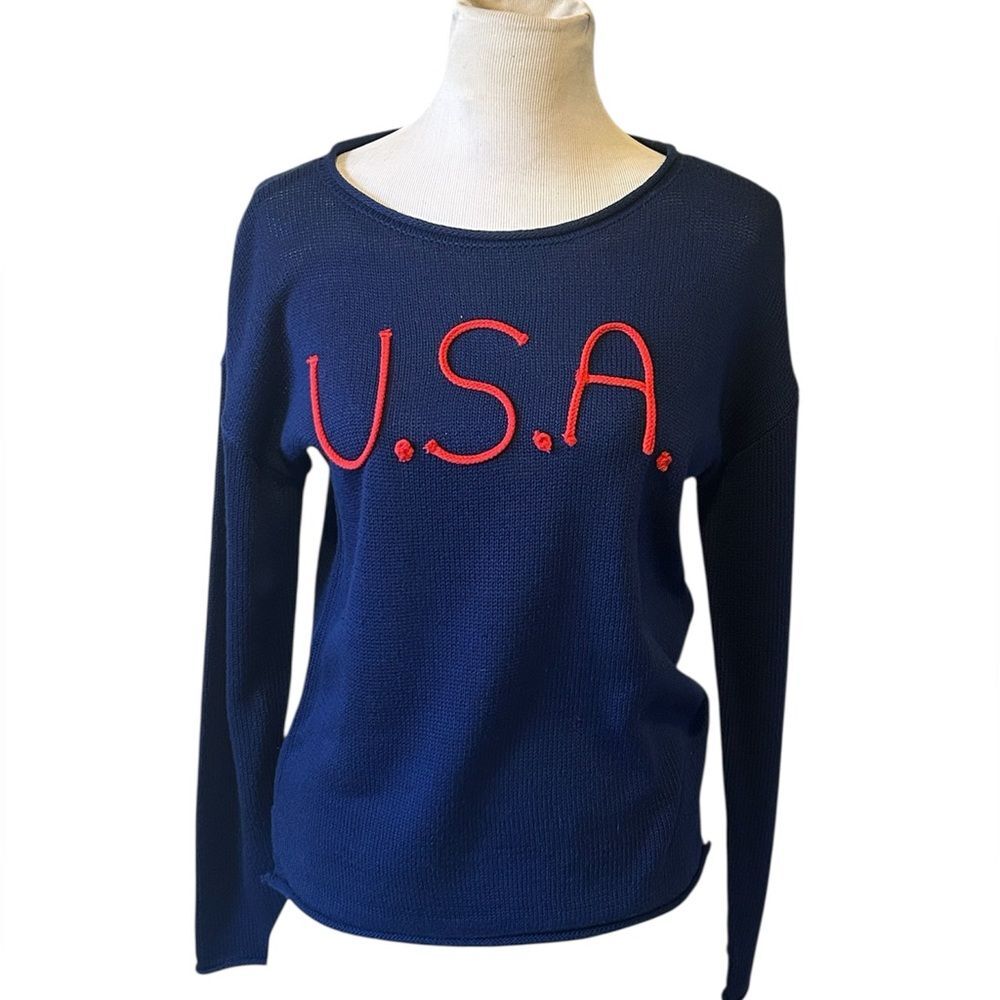 Marled USA Embroidered Blue Sweater Size Small Patriotic